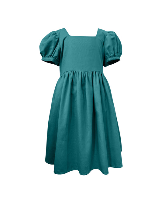 Little Darling Puff Sleeve Dress (Girls) in Evergreen