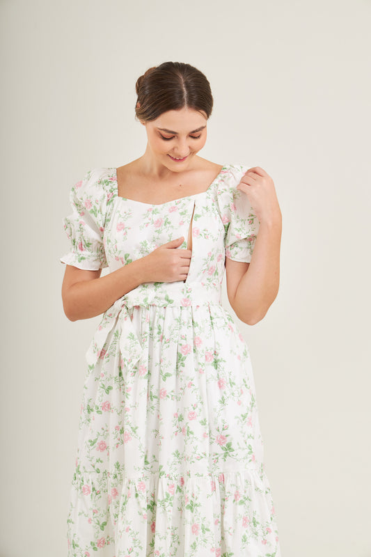 Ann Midi Dress with Nursing Zippers in Rose