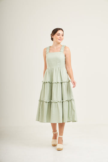Kanya Ruffle Midi Dress with Nursing Zippers in Sage Green (Final Sale)