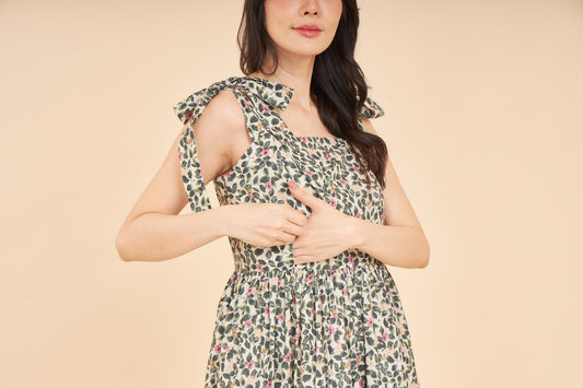Julia Midi Dress (V.2.0) with Nursing Zippers in Green Garden