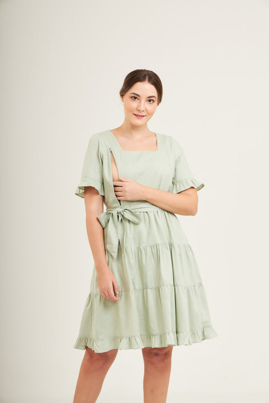 Everyday Dress with Nursing Zippers in Sage Green (Final Sale)