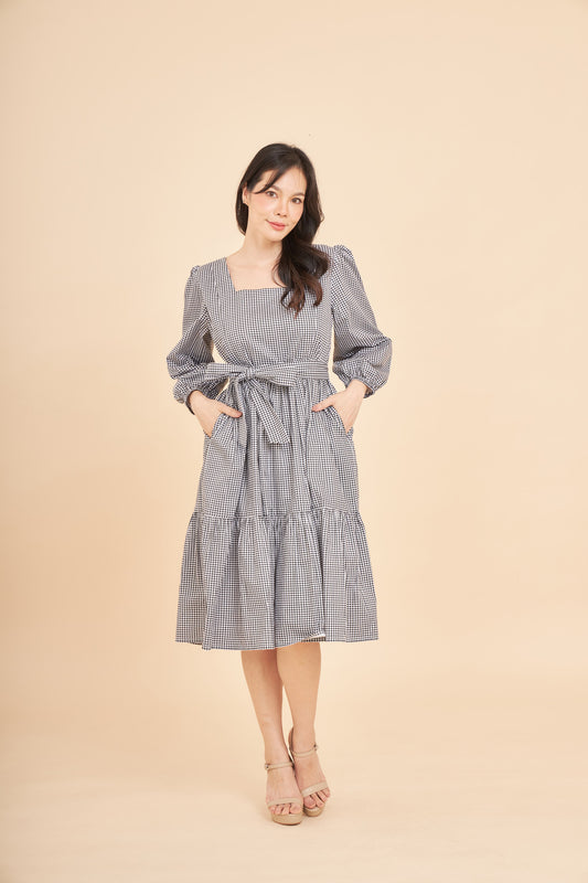 Embrace Long Sleeve Dress with Nursing Zippers in Black Gingham (Final Sale)