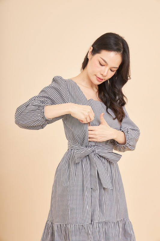 Embrace Long Sleeve Dress with Nursing Zippers in Black Gingham (Final Sale)