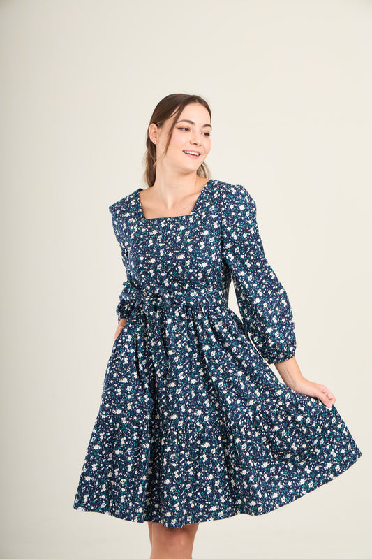Embrace Long Sleeve Dress with Nursing Zippers in Navy Dainty Floral