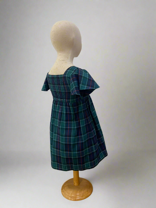 Little Princess Dress (Girls) in Navy Green Tartan Plaid